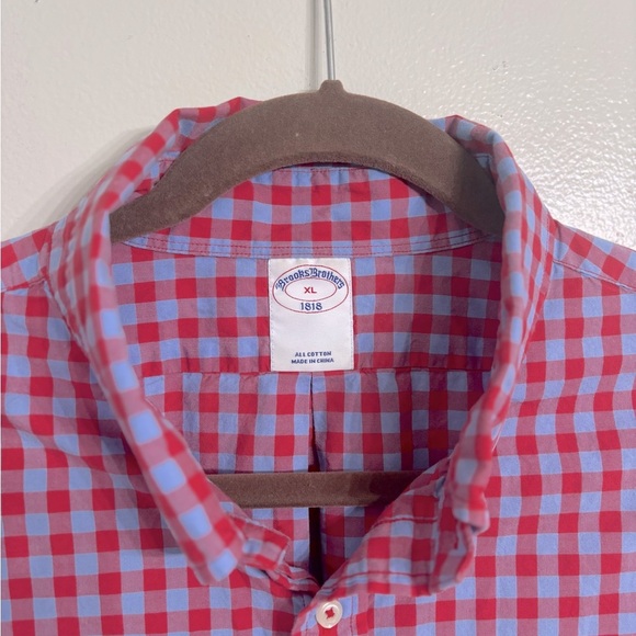 Brooks Brothers Mens Shirt Button Up Long Sleeve XL Blue Red Check - Picture 2 of 6